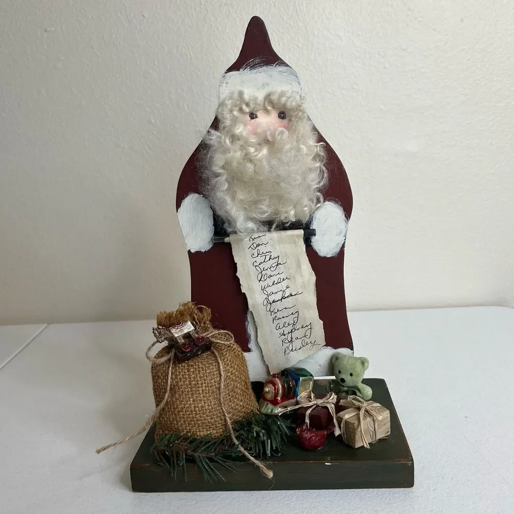 Handmade Hand Painted Wood Carved Christmas Santa Presents Sack Toys Folk Art